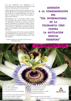 Manifiesto de adhesión a la conmemoración del día internacional de tolerancia cero contra la mutilación genital femenina: 6 de febrero de 2016